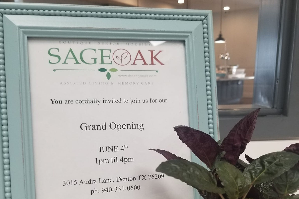 Sage Oak of Denton | Framed notice of sage oak of denton's grand opening