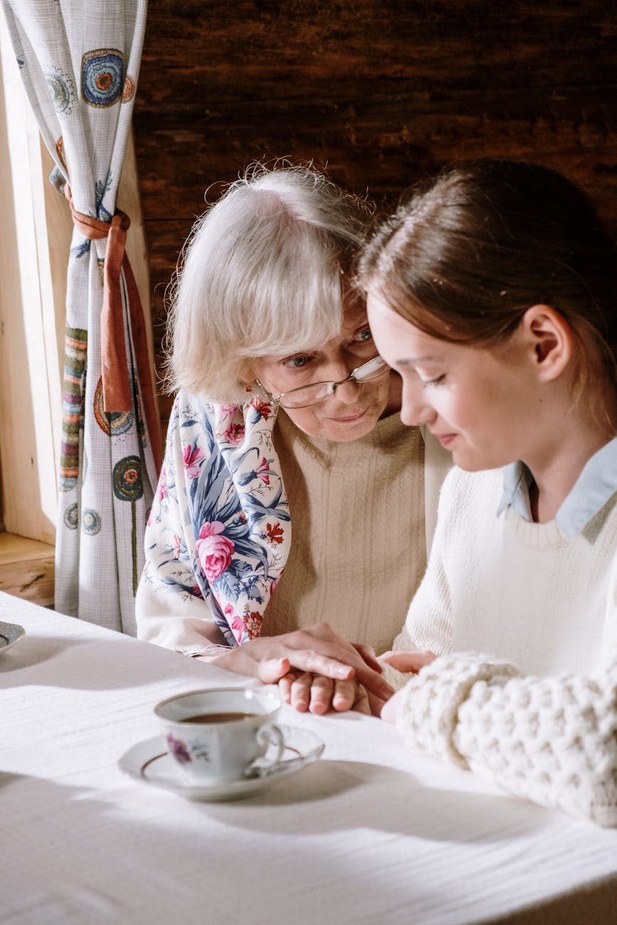 elderly woman with her granddaughter